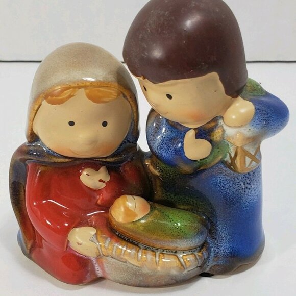 Glazed Ceramic Nativity Christmas Mary Joseph Baby Jesus figurines children - Picture 1 of 12
